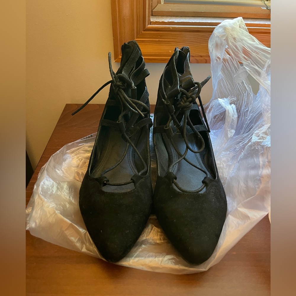 Missguided Black Lace Up Look Flats with Zip Up Back